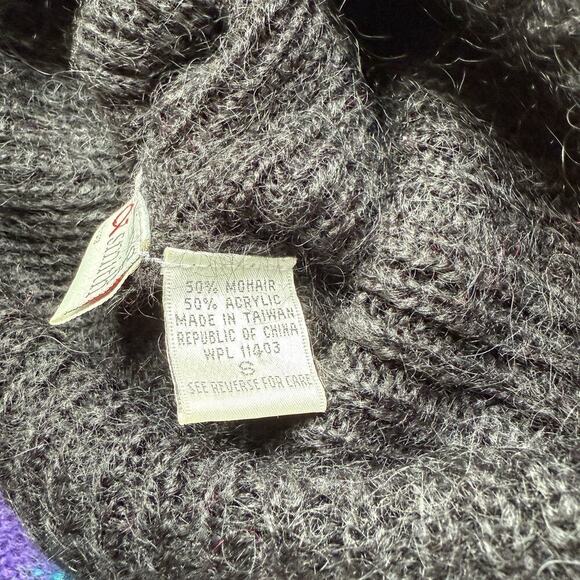 VTG 90s Mohair Wool Blend Knit Sweater S Abstract Art Stripe Rainbow Turtle Neck - Picture 3 of 7